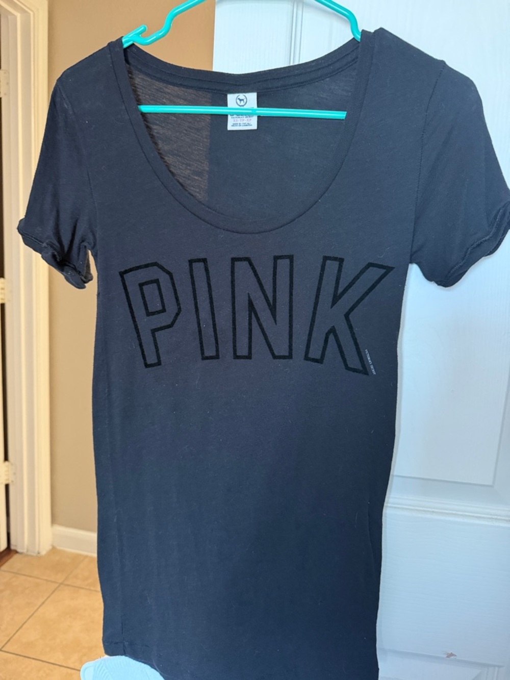 PINK Victoria's Secret Black Scoop Neck Logo Tee
